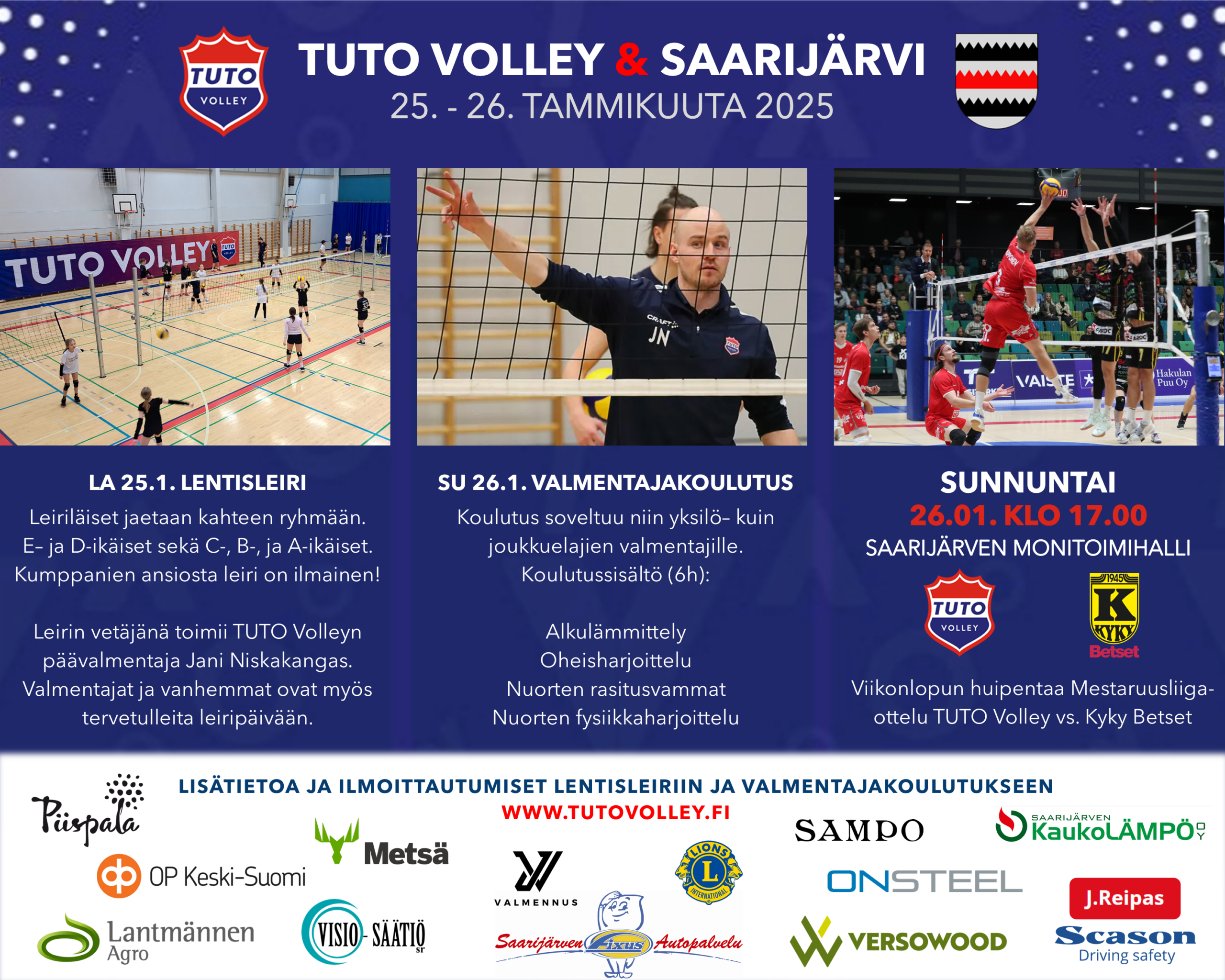TUTO Volley pelaa ja järjestää urheiluviikonlopun Saarijärvellä tammikuussa