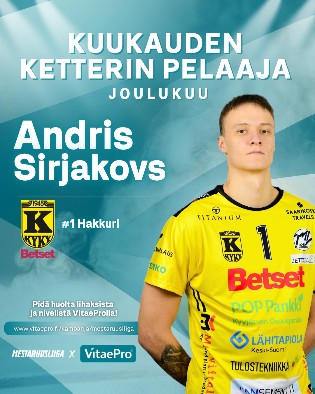 Aronen and Sirjakovs Named Mestaruusliiga s VitaePro Agile Players of the Month
