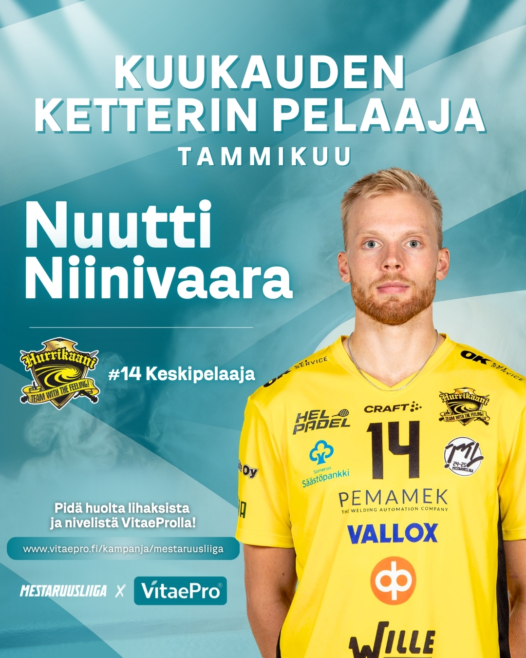 Aronen ja Niinivaara Mestaruusliigan VitaePro Kuukauden Ketterimmät pelaajat