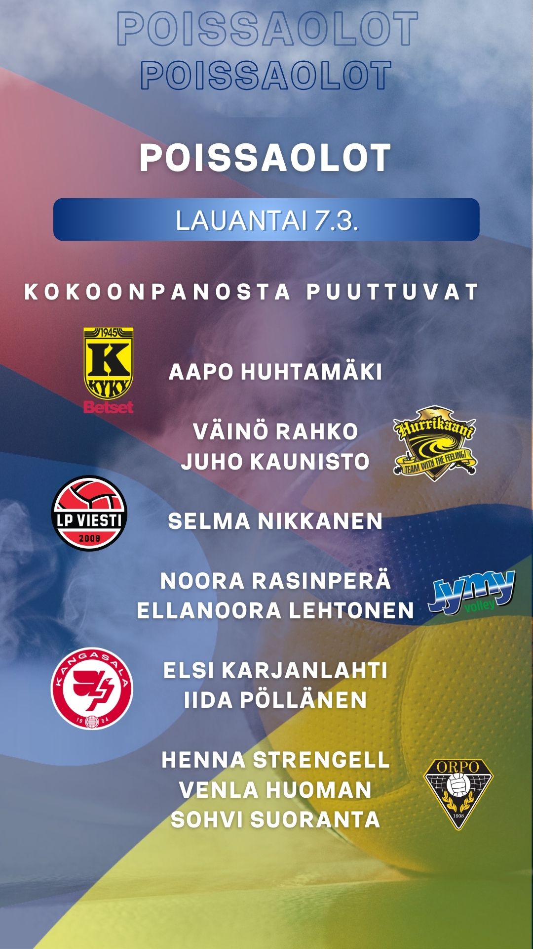 POISSAOLOT 7.3.: Nikkanen, Rasinperä, Rahko…